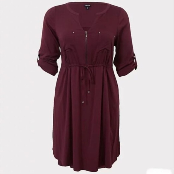 TORRID BURGUNDY PURPLE ZIP CHALLIS SHIRT DRESS 3X - Picture 3 of 16